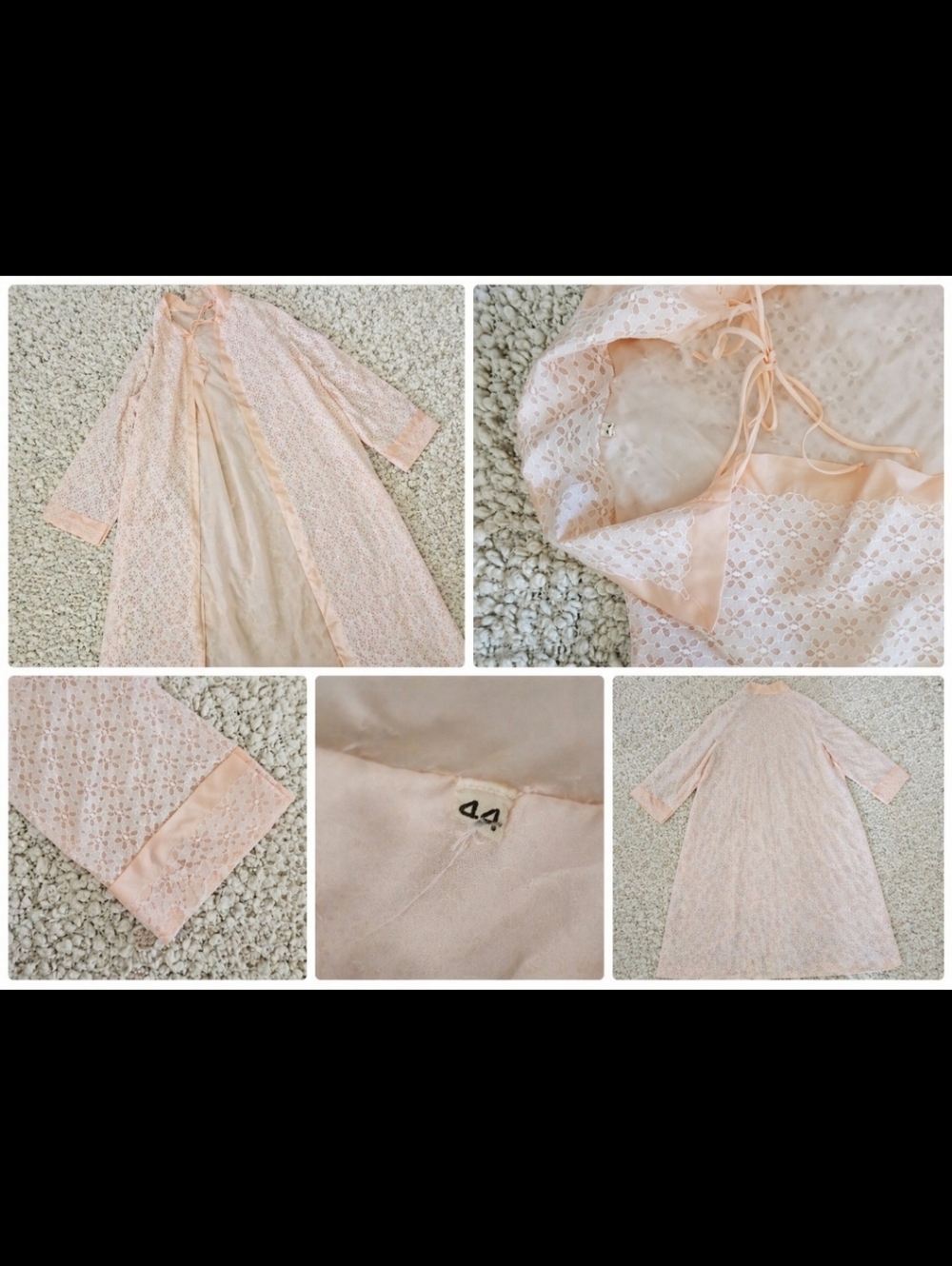 Vintage 1960's Pignoir Sheer Lace Robe in Blush Pink Lace Overlay Made In Italy